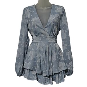 Blue Rain Medium Long Sleeve Rose Jacquard Layered Baby Blue Jumper/Dress